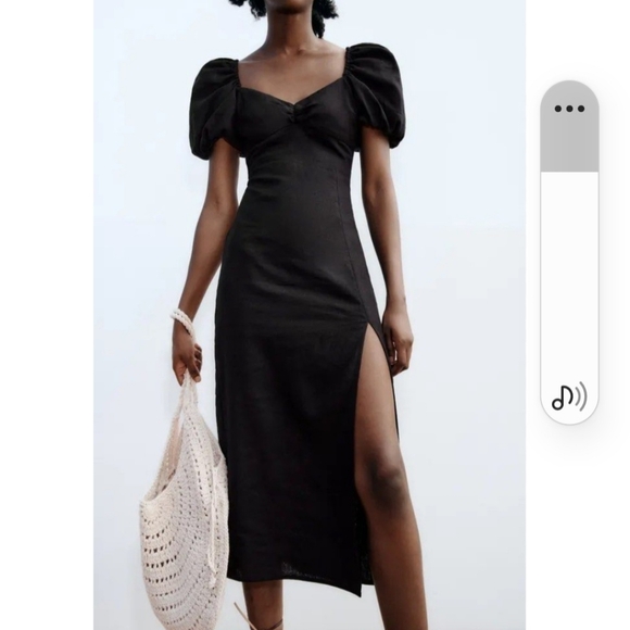 Zara Dresses & Skirts - Zara NWT black Linen midi dress Puff Sleeves Open Back L